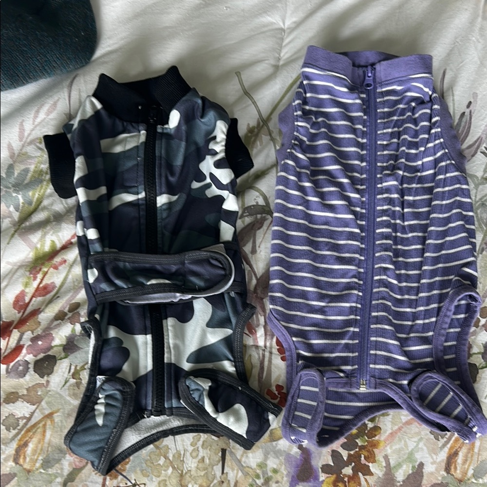 Set of Two Dog Recovery Suits for after surgery - Camouflage and Striped